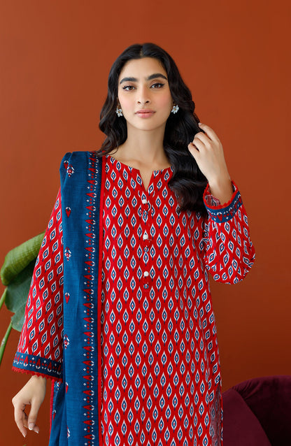 Orient - Unstitched 3 Piece Printed Khaddar Shirt , Khaddar Pant and Khaddar Dupatta