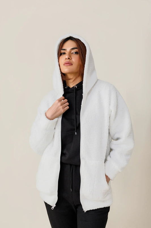 Decuir - White Cute Fur zipper Hoodie