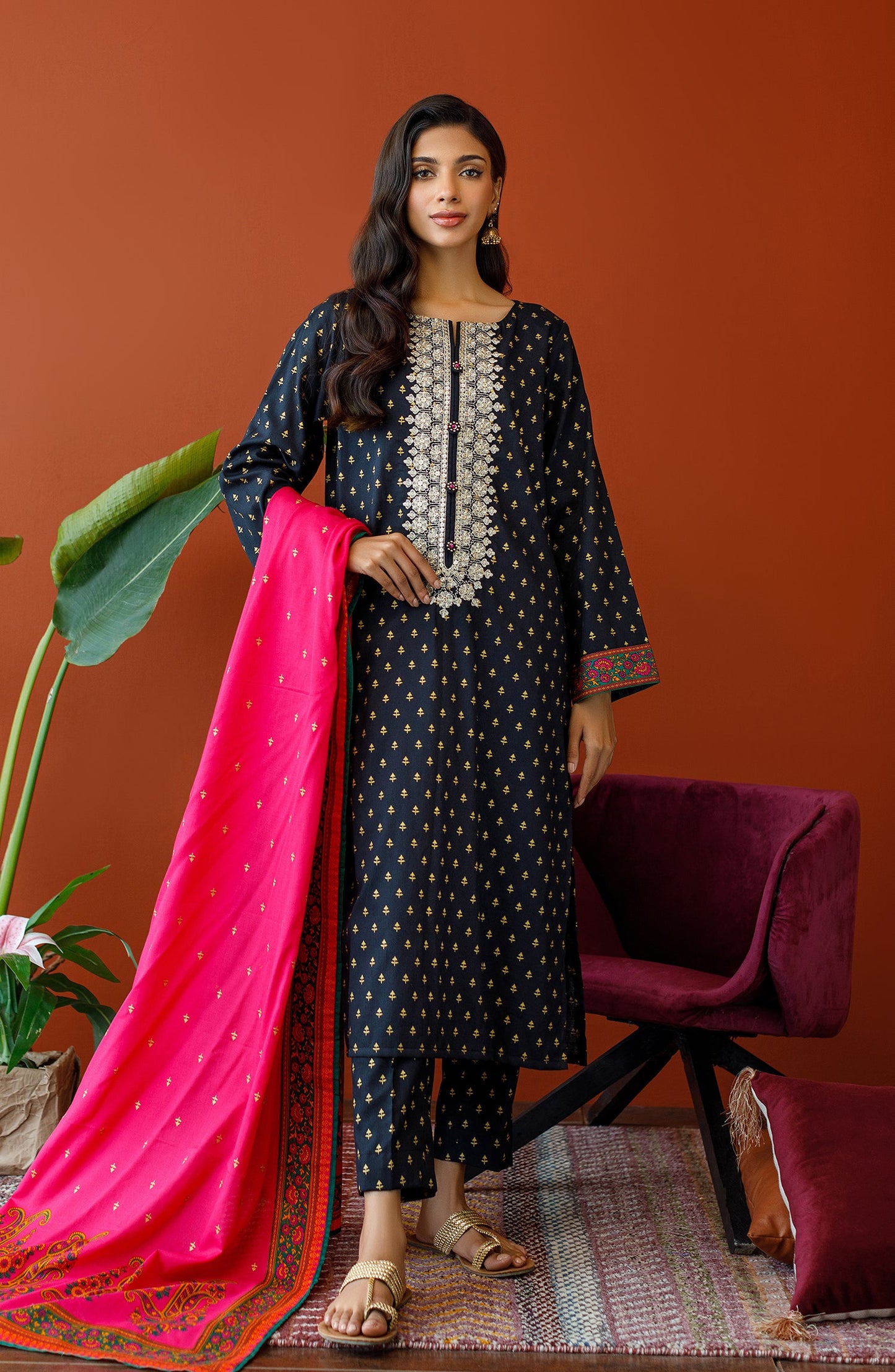 Orient - Unstitched 3 Piece Embroidered Cottel Shirt , Cottel Pant and Cottel Dupatta