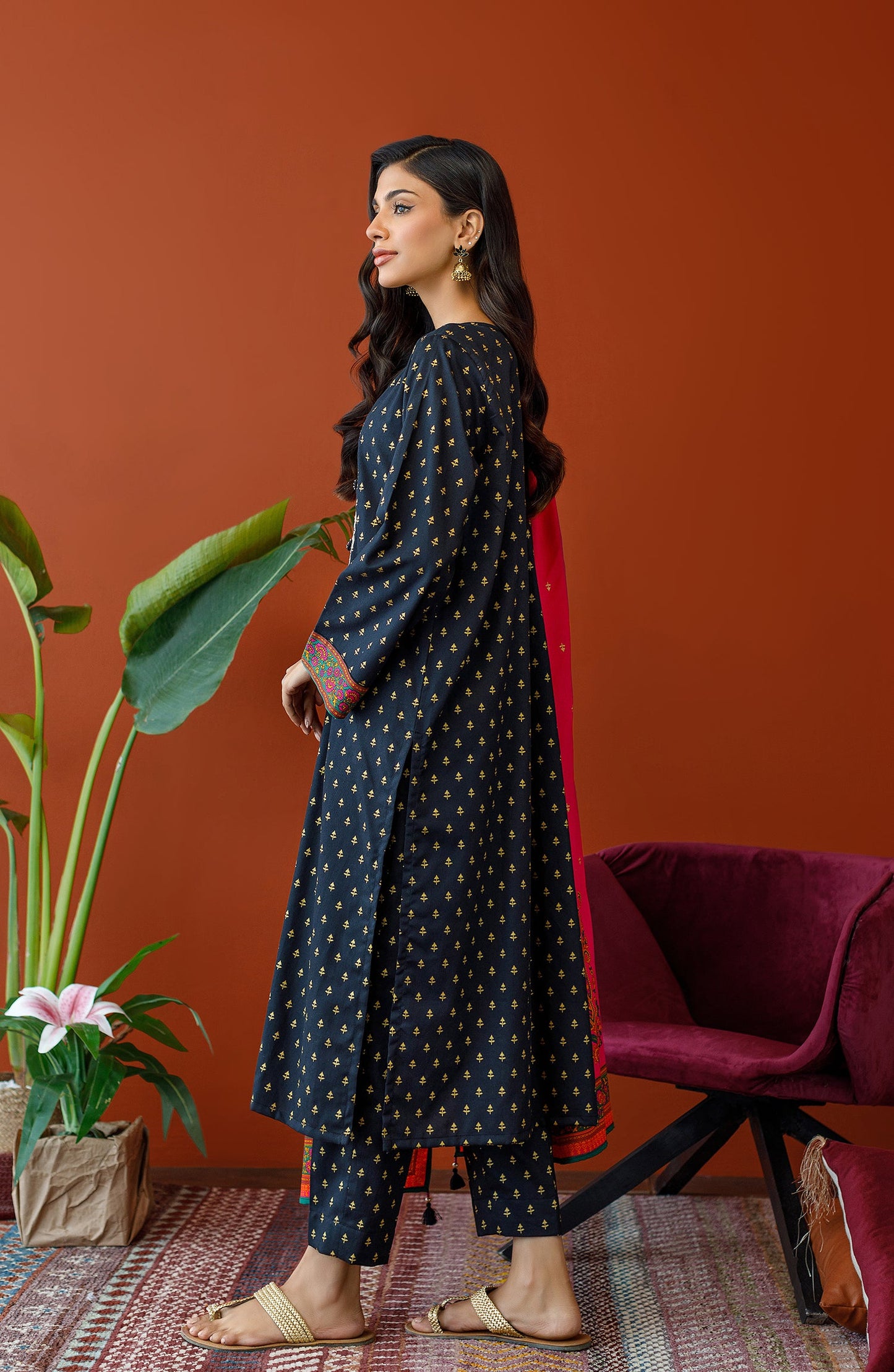 Orient - Unstitched 3 Piece Embroidered Cottel Shirt , Cottel Pant and Cottel Dupatta