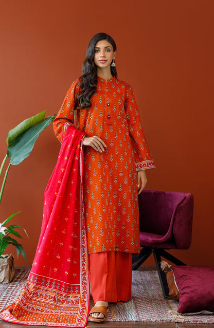 Orient - Unstitched 3 Piece Printed Khaddar Shirt , Khaddar Pant and Khaddar Dupatta