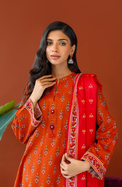 Orient - Unstitched 3 Piece Printed Khaddar Shirt , Khaddar Pant and Khaddar Dupatta