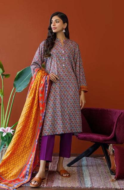 Orient - Unstitched 3 Piece Printed Khaddar Shirt , Khaddar Pant and Khaddar Dupatta