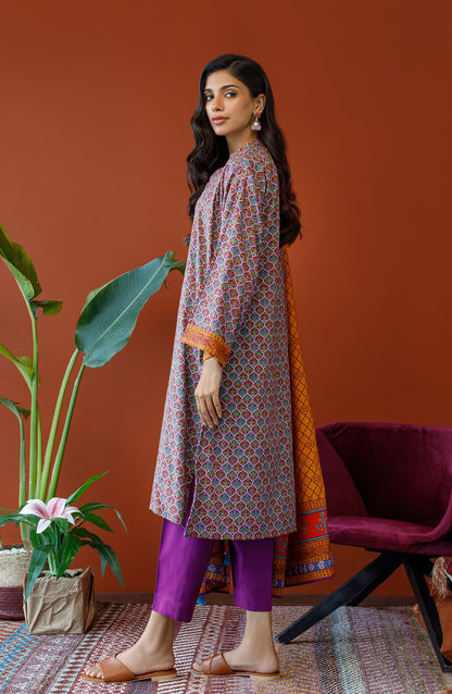 Orient - Unstitched 3 Piece Printed Khaddar Shirt , Khaddar Pant and Khaddar Dupatta