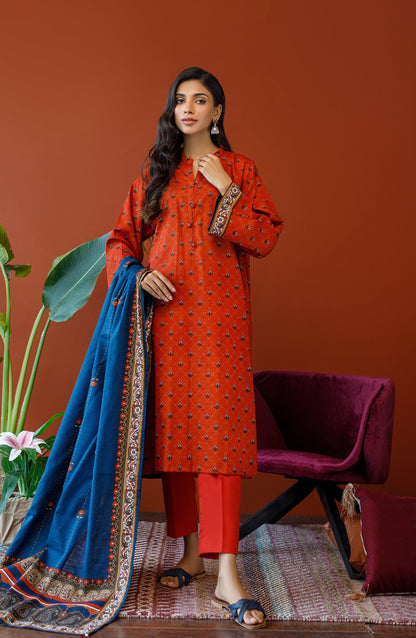 Orient - Unstitched 3 Piece Printed Khaddar Shirt , Khaddar Pant and Khaddar Dupatta