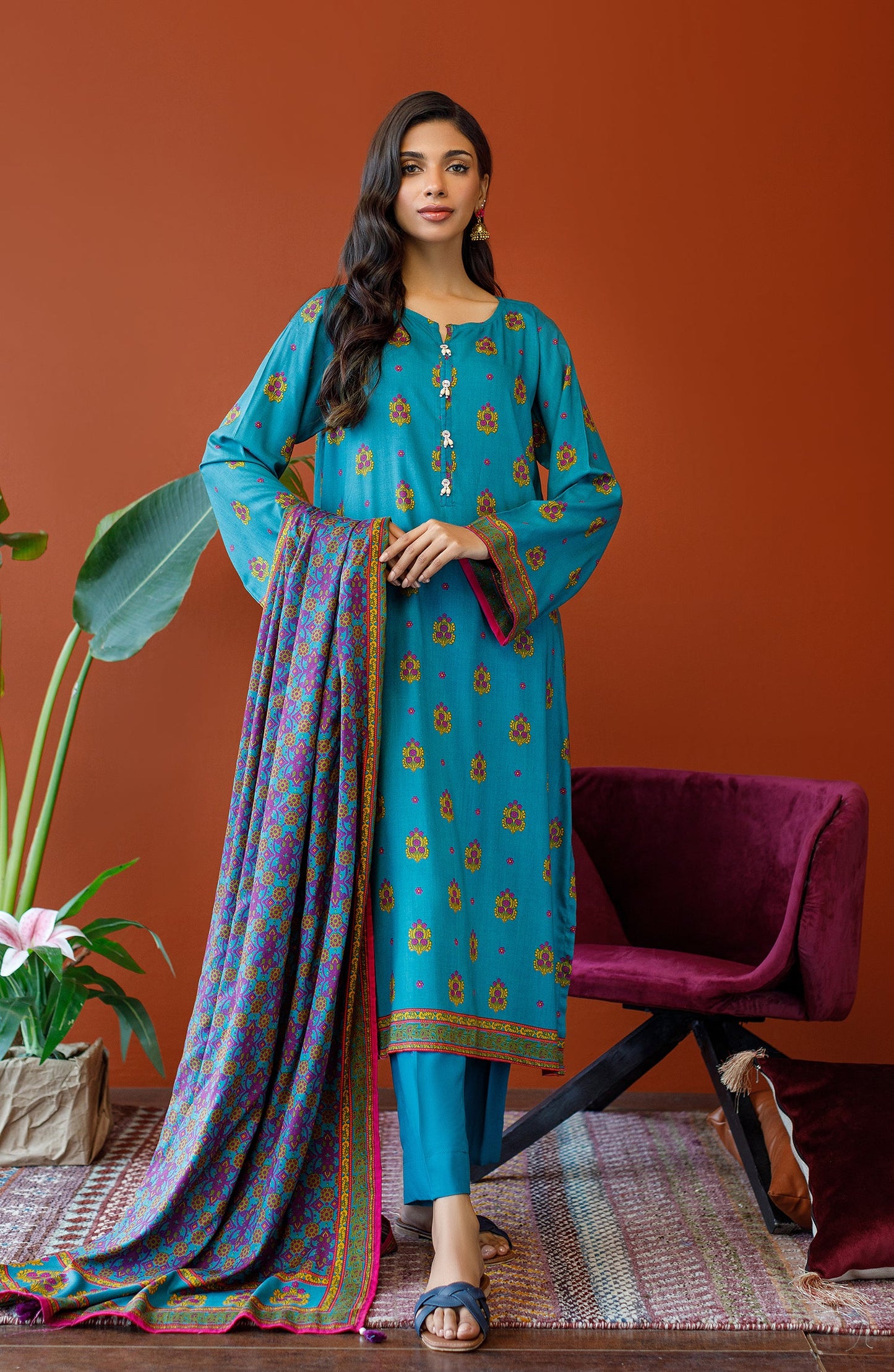 Orient - Unstitched 3 Piece Printed Linen Shirt , Linen Pant and Linen Dupatta