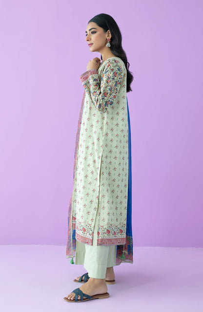 Orient - Unstitched 3 Piece Embroidered Lawn Shirt , Cambric Pant and Chiffon Dupatta