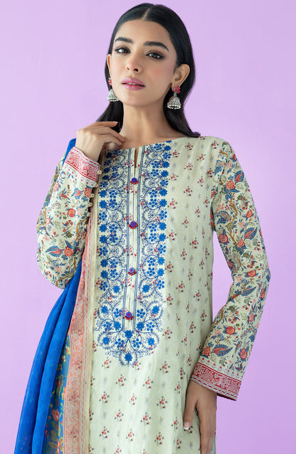 Orient - Unstitched 3 Piece Embroidered Lawn Shirt , Cambric Pant and Chiffon Dupatta