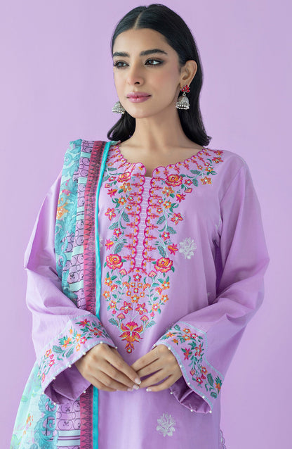 Orient - Unstitched 3 Piece Embroidered Lawn Shirt , Cambric Pant and Silk Dupatta