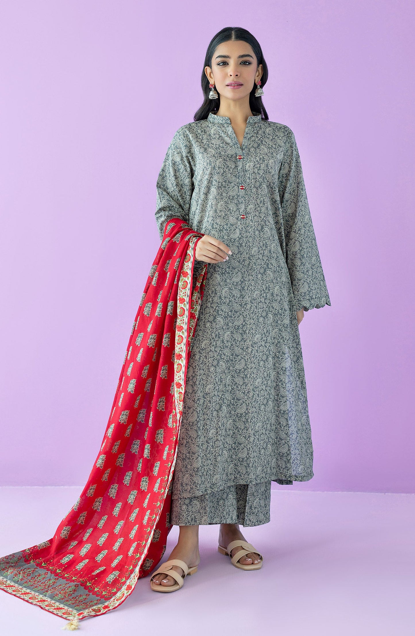 Orient - Unstitched 3 Piece Printed Lawn Shirt , Lawn Pant and Lawn Dupatta