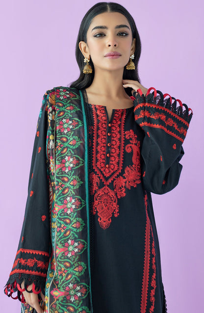 Orient - Unstitched 3 Piece Embroidered Lawn Shirt , Cambric Pant and Silk Dupatta