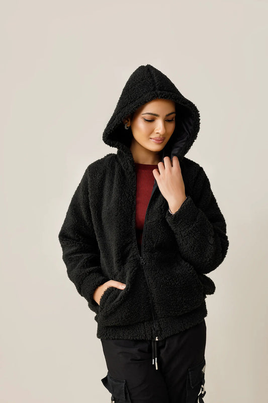 Decuir - Black Cute Fur zipper Hoodie