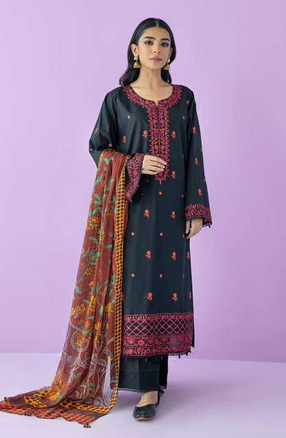 Orient - Unstitched 3 Piece Embroidered Lawn Shirt , Cambric Pant and Chiffon Dupatta