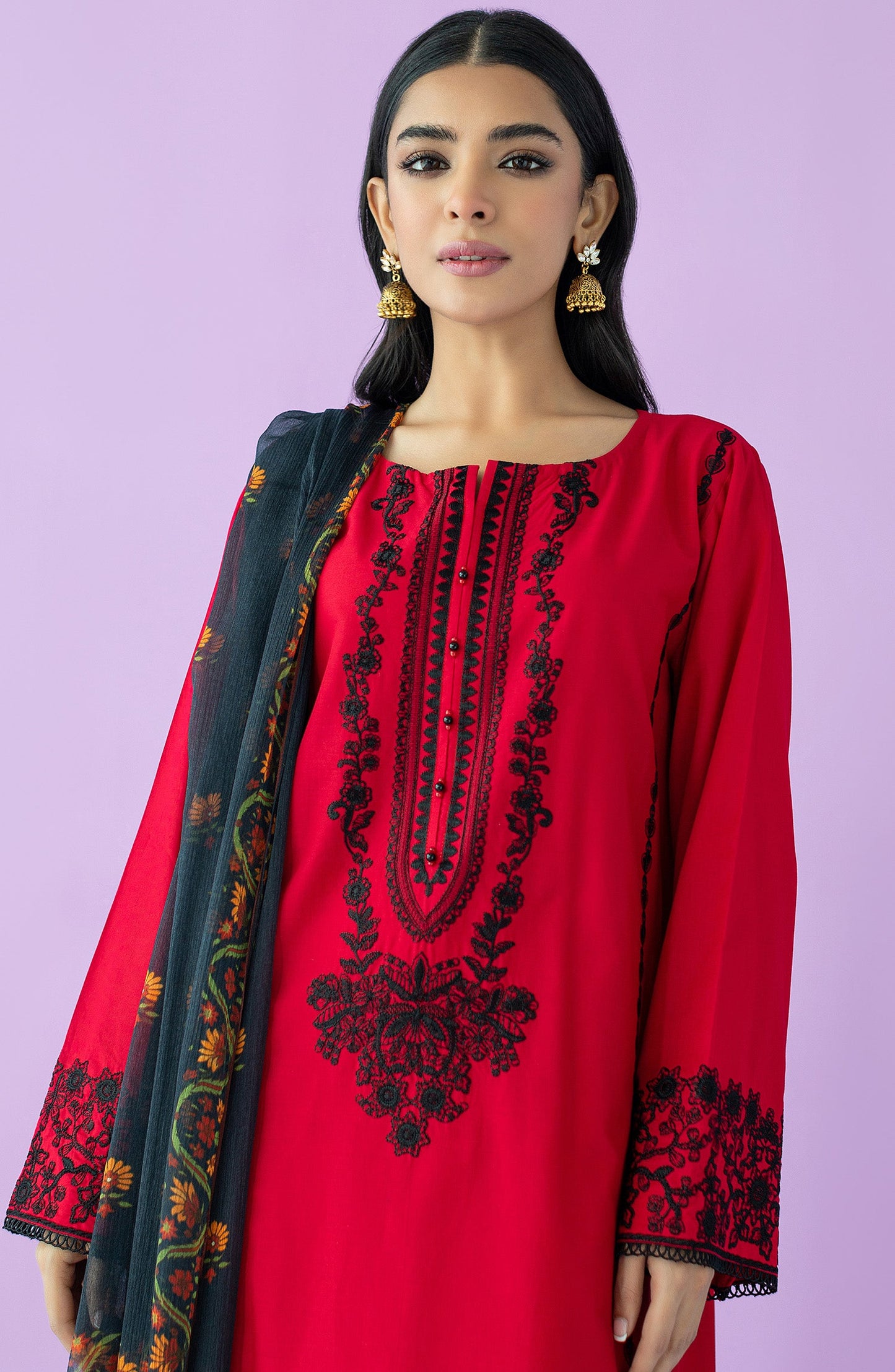 Orient - Unstitched 3 Piece Embroidered Lawn Shirt , Cambric Pant and Chiffon Dupatta
