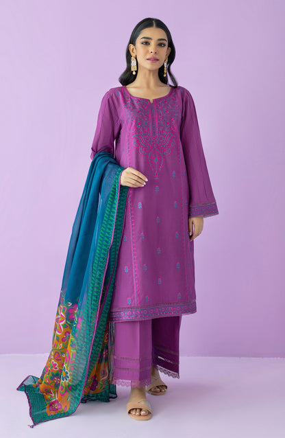 Orient - Unstitched 3 Piece Embroidered Lawn Shirt , Cambric Pant and Chiffon Dupatta