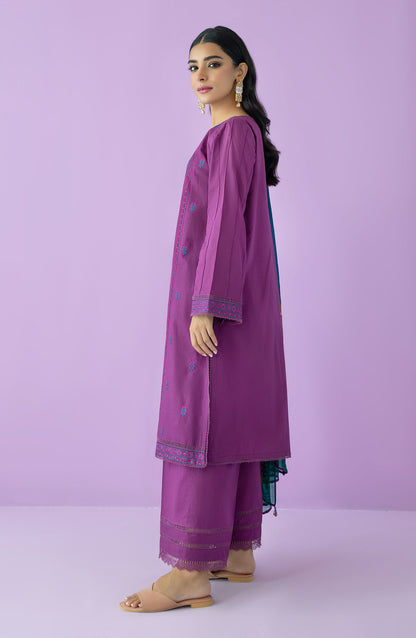Orient - Unstitched 3 Piece Embroidered Lawn Shirt , Cambric Pant and Chiffon Dupatta