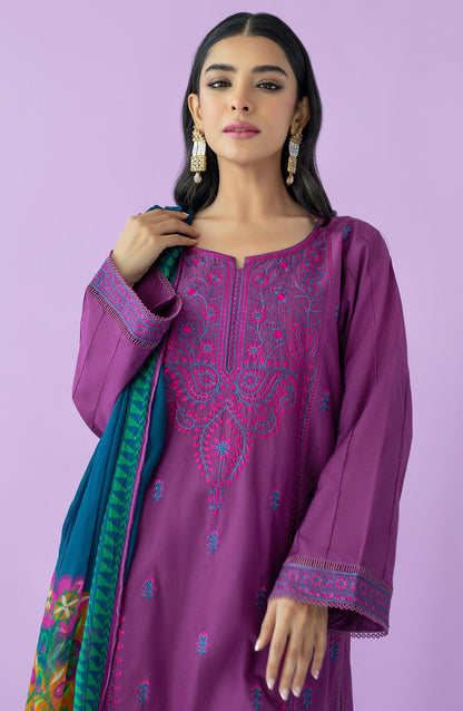 Orient - Unstitched 3 Piece Embroidered Lawn Shirt , Cambric Pant and Chiffon Dupatta