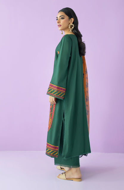 Orient - Unstitched 3 Piece Embroidered Lawn Shirt , Cambric Pant and chiffon Dupatta