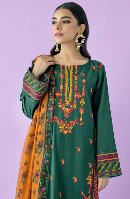 Orient - Unstitched 3 Piece Embroidered Lawn Shirt , Cambric Pant and chiffon Dupatta