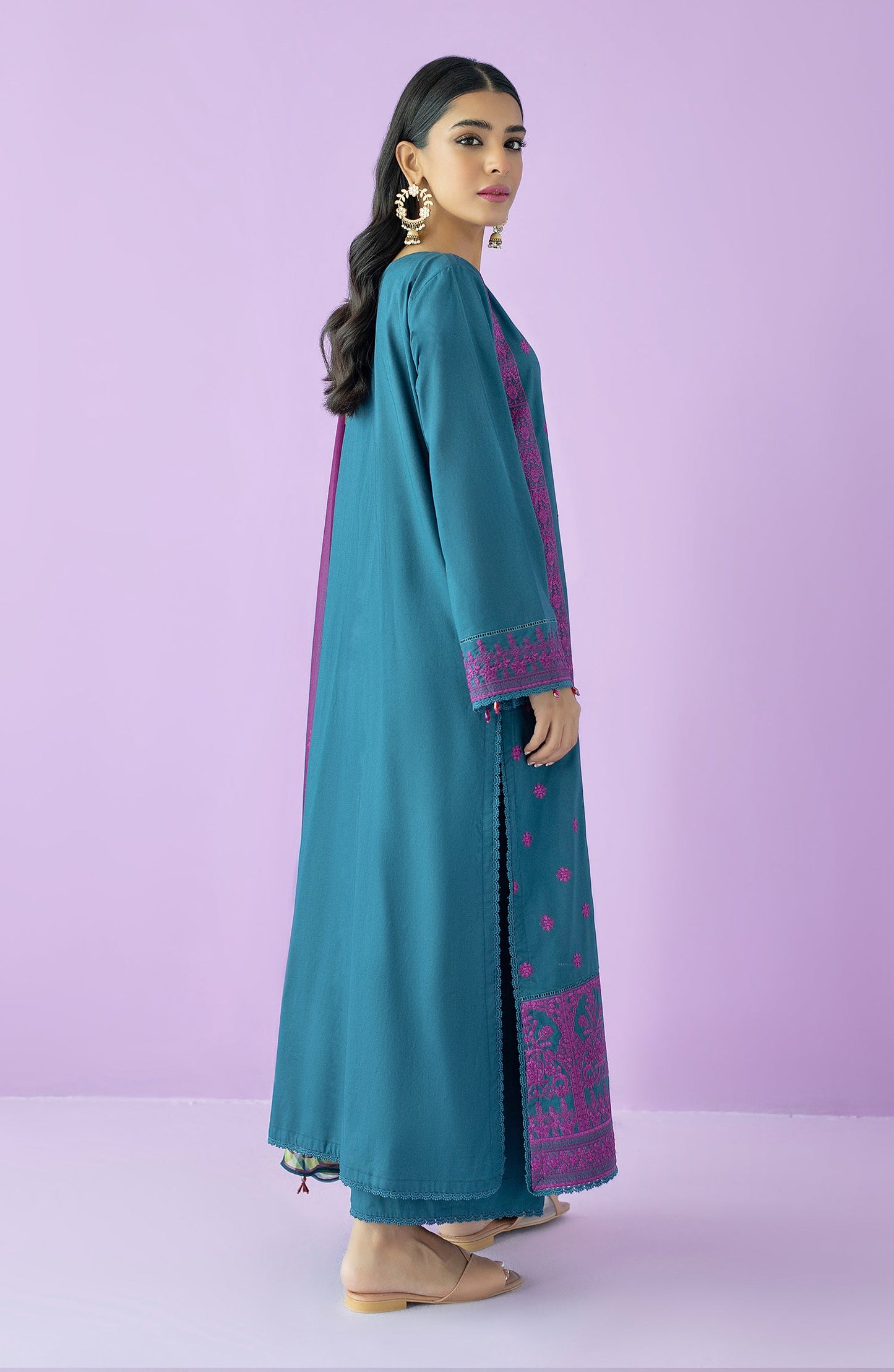 Orient - Unstitched 3 Piece Embroidered Lawn Shirt , Cambric Pant and Chiffon Dupatta
