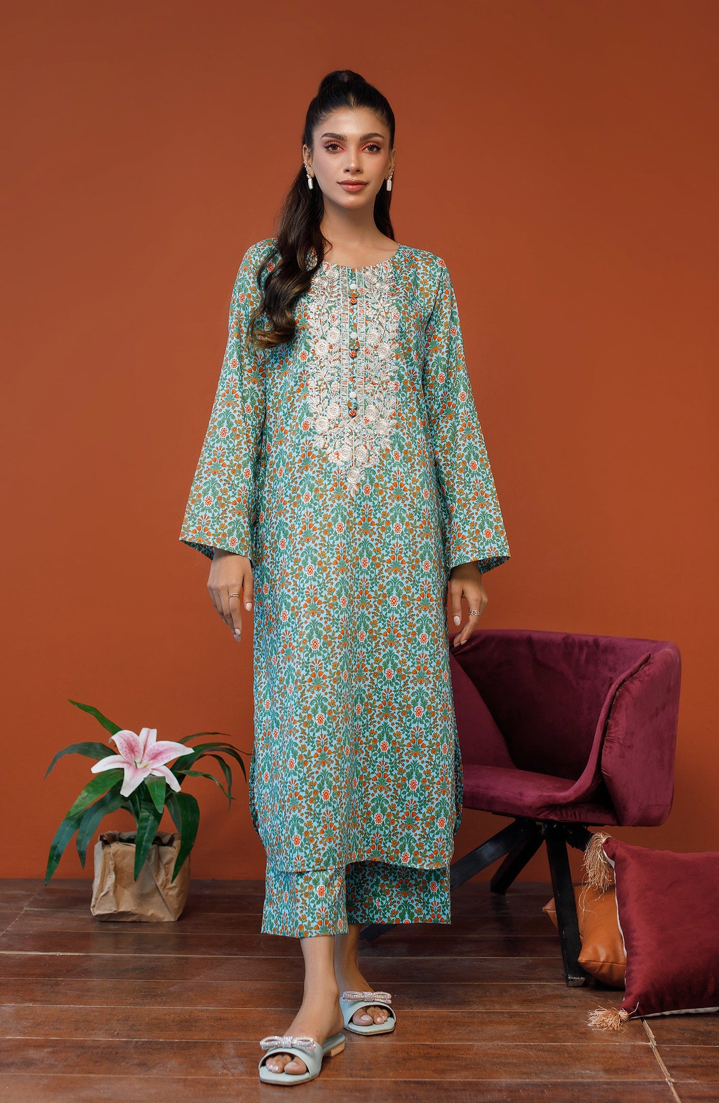 Orient - Unstitched 2 Piece Embroidered Cotton Slub Shirt and Cotton Pant