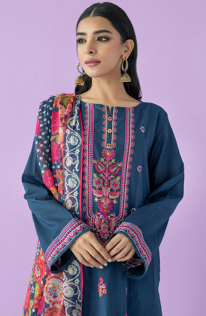 Orient - Unstitched 3 Piece Embroidered Lawn Shirt , Cambric Pant and Chiffon Dupatta