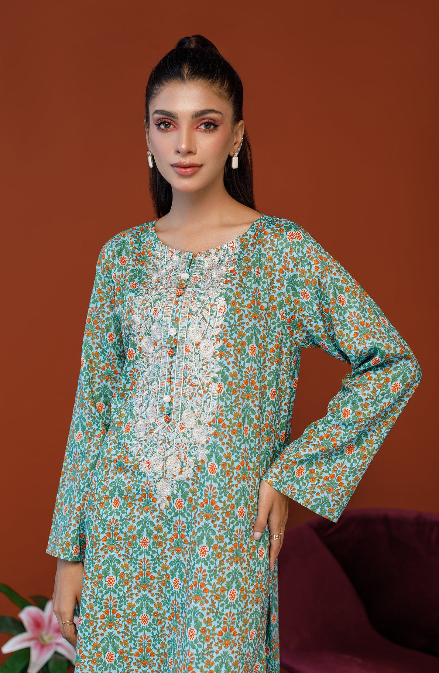 Orient - Unstitched 2 Piece Embroidered Cotton Slub Shirt and Cotton Pant