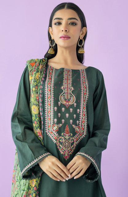 Orient - Unstitched 3 Piece Embroidered Lawn Shirt , Cambric Pant and Chiffon Dupatta
