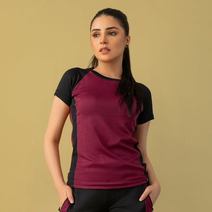 Decuir - Expressive Victory Activewear T-shirt (Burgundy And Black)