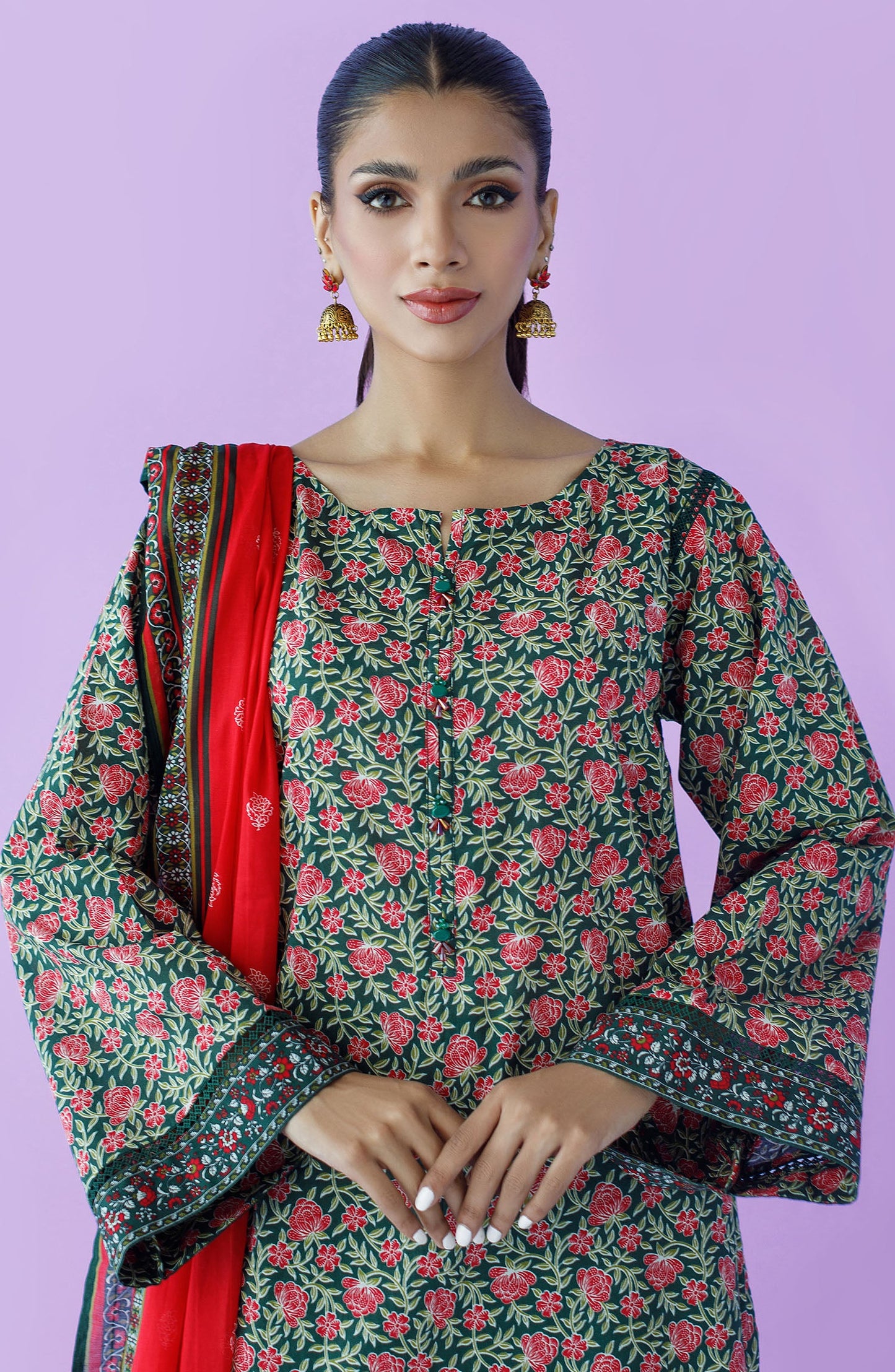 Orient - Unstitched 3 Piece Printed Lawn Shirt , Cambric Pant and Lawn Dupatta