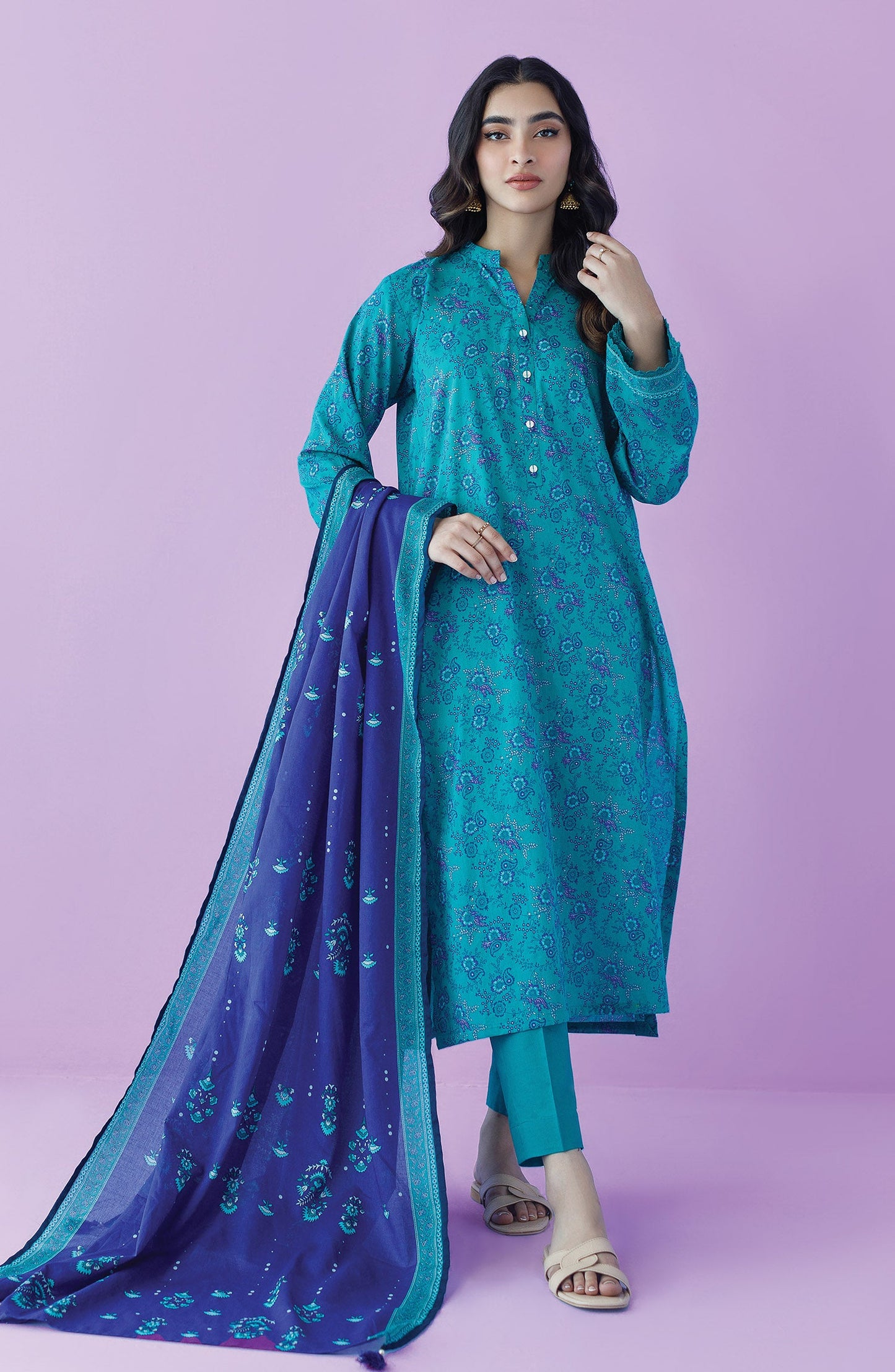 Orient - Unstitched 3 Piece Printed Lawn Shirt , Cambric Pant and Lawn Dupatta
