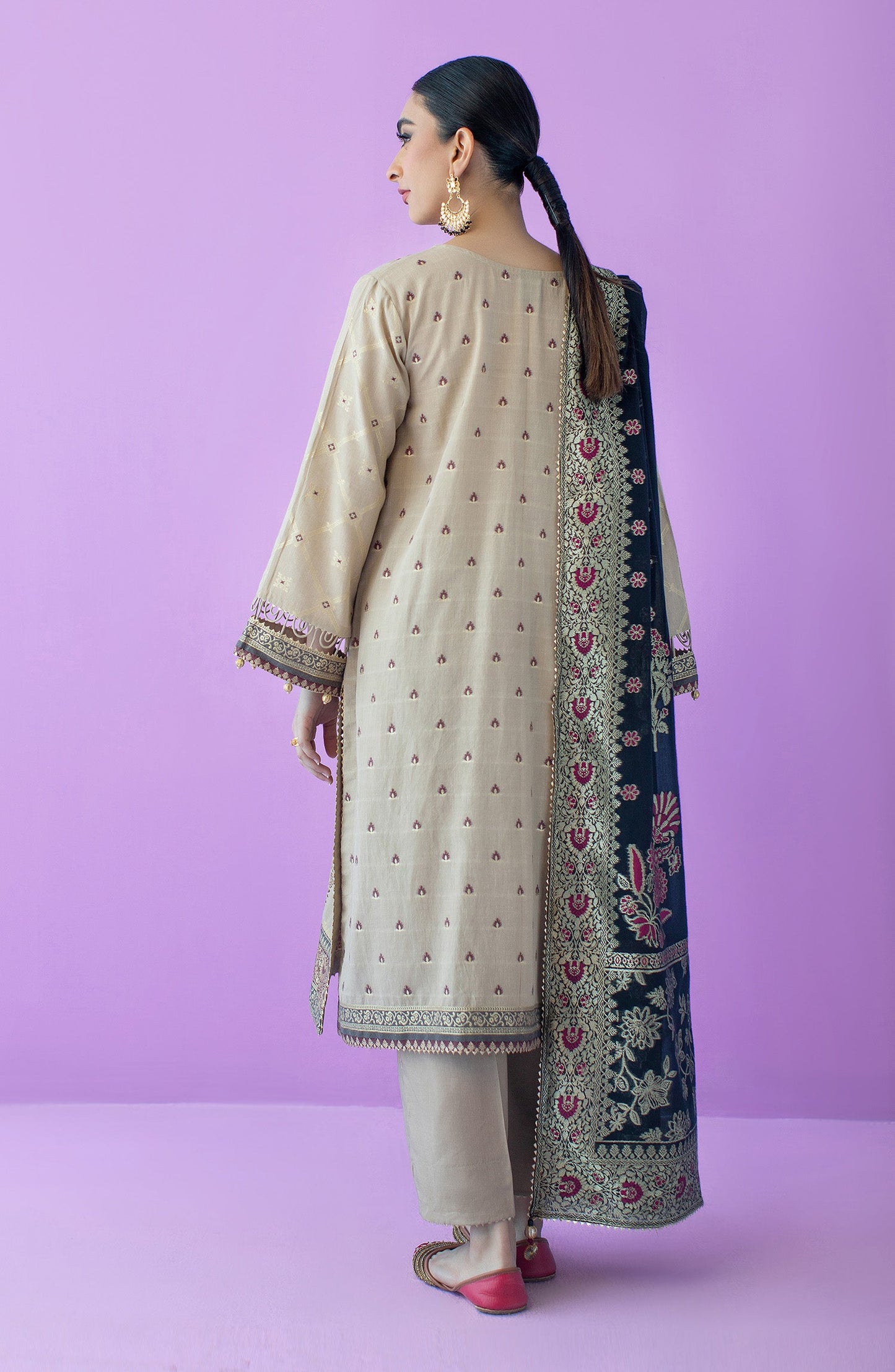 Orient - Stitched 3 Piece Embroidered Jacquard Shirt , Cambric Pant and Jacquard Dupatta