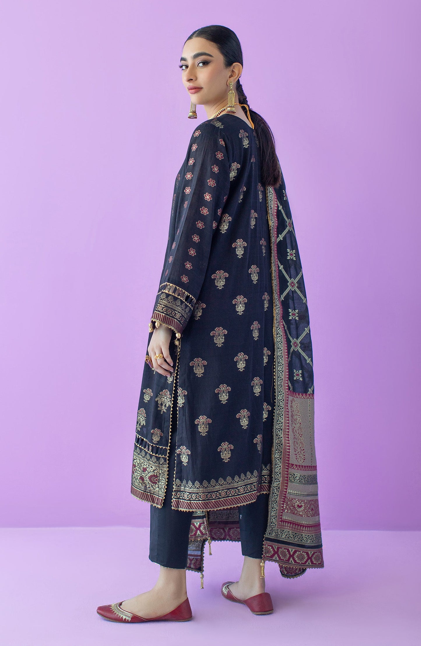 Orient - Stitched 3 Piece Embroidered Jacquard Shirt , Cambric Pant and Jacquard Dupatta