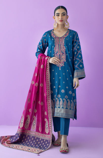 Orient - Stitched 3 Piece Embroidered Jacquard Shirt , Cambric Pant and Jacquard Dupatta