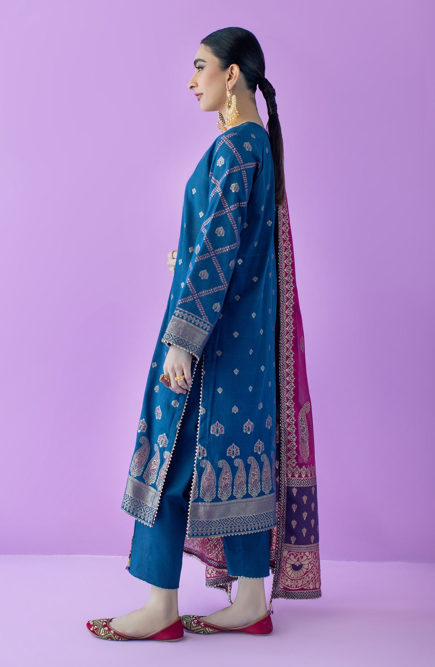 Orient - Stitched 3 Piece Embroidered Jacquard Shirt , Cambric Pant and Jacquard Dupatta