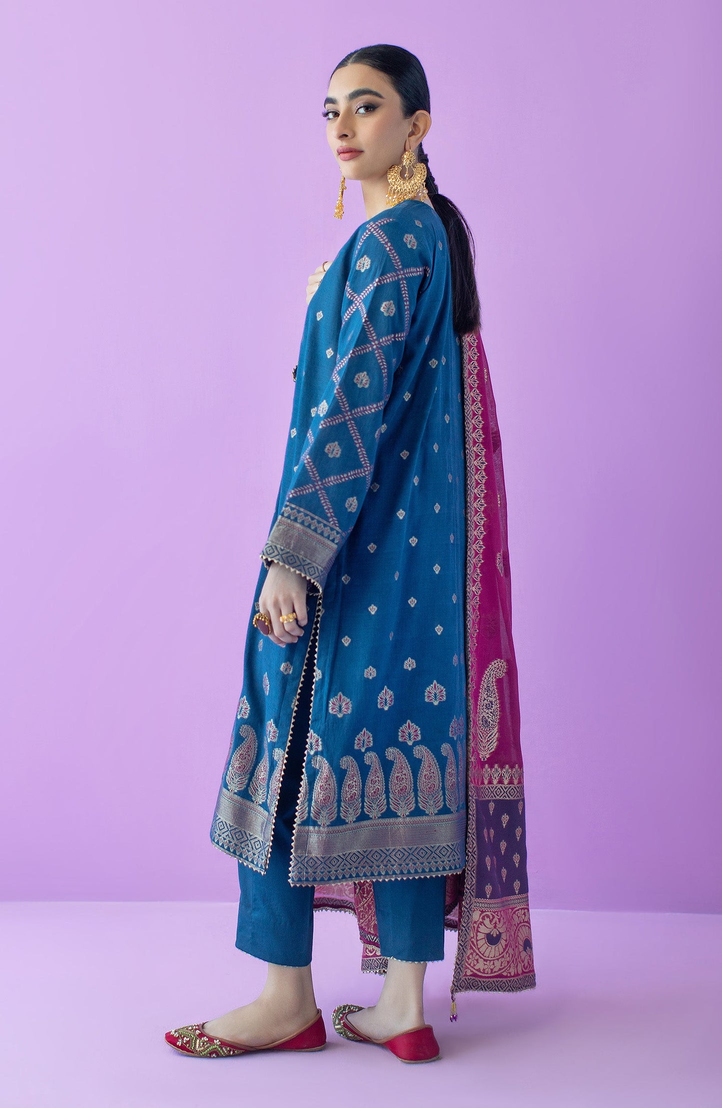Orient - Stitched 3 Piece Embroidered Jacquard Shirt , Cambric Pant and Jacquard Dupatta