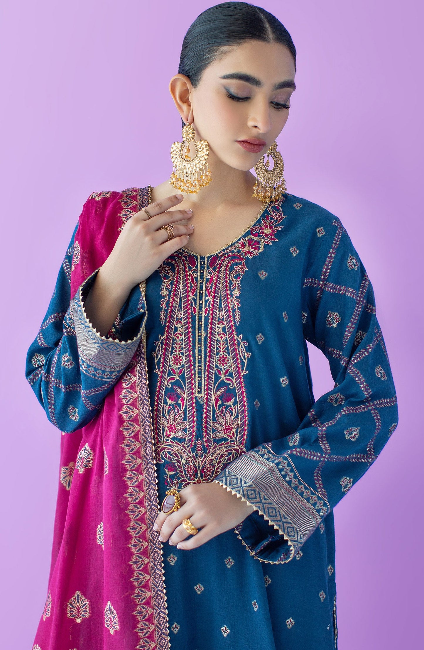 Orient - Stitched 3 Piece Embroidered Jacquard Shirt , Cambric Pant and Jacquard Dupatta