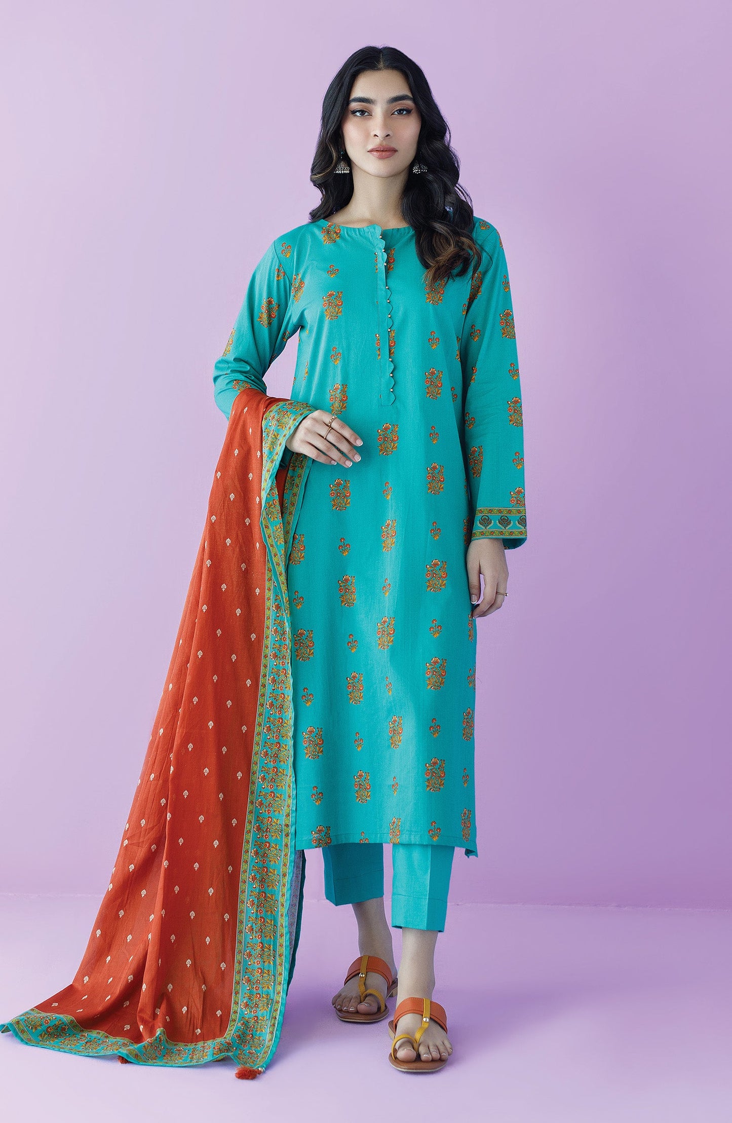 Orient - Unstitched 3 Piece Printed Lawn Shirt , Cambric Pant and Lawn Dupatta