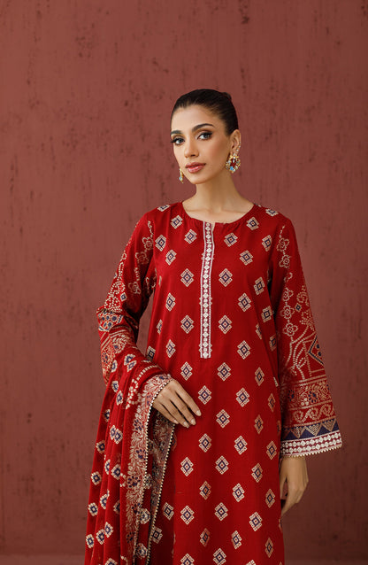 Orient - Stitched 3 Piece Embroidered Jacquard Shirt , Cambric Pant and JACQUARD Dupatta