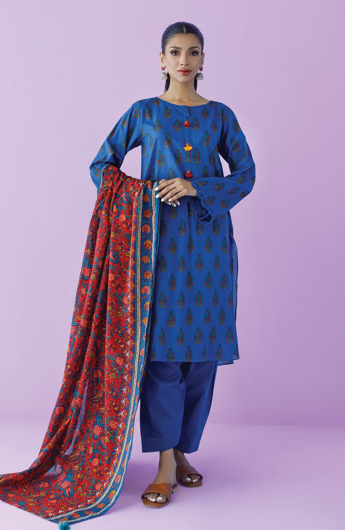 Orient - Unstitched 3 Piece Printed Lawn Shirt , Cambric Pant and Lawn Dupatta