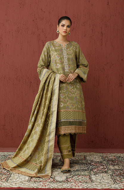 Orient - Stitched 3 Piece Embroidered Jacquard Shirt , Cambric Pant and JACQUARD Dupatta