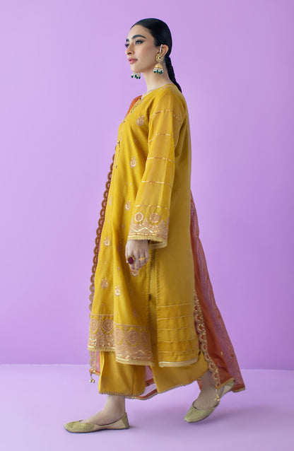 Orient - Stitched 3 Piece Embroidered Khaddi Net Shirt , Raw Silk Pant and Khaddi Net Dupatta