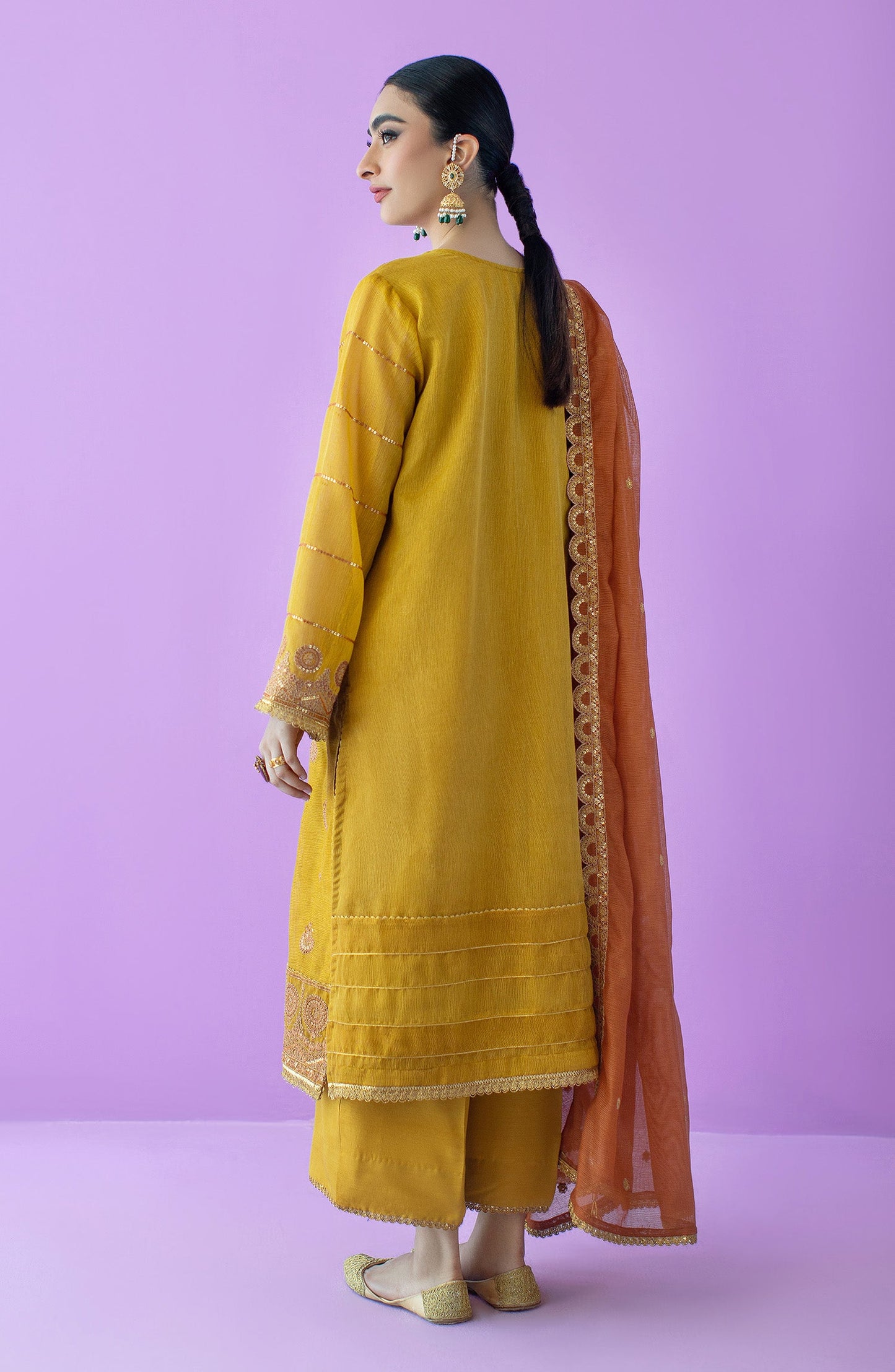 Orient - Stitched 3 Piece Embroidered Khaddi Net Shirt , Raw Silk Pant and Khaddi Net Dupatta