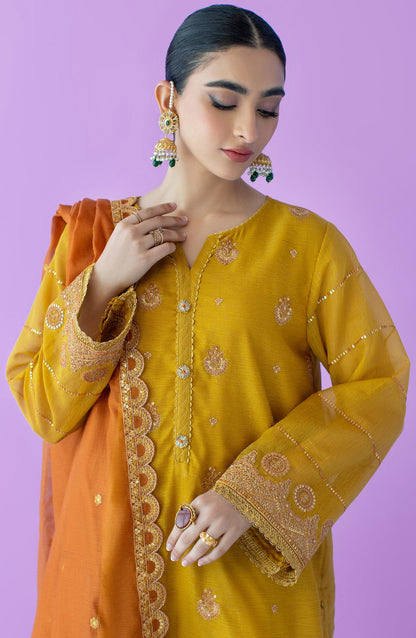 Orient - Stitched 3 Piece Embroidered Khaddi Net Shirt , Raw Silk Pant and Khaddi Net Dupatta