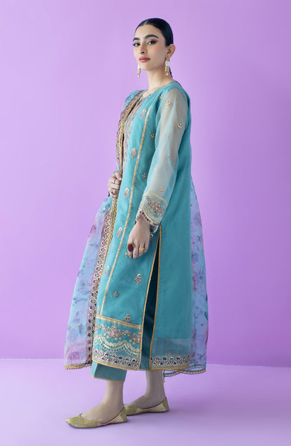 Orient - Stitched 3 Piece Embroidered Organza Shirt , Raw Silk Pant and Organza Dupatta