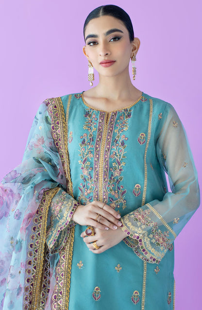 Orient - Stitched 3 Piece Embroidered Organza Shirt , Raw Silk Pant and Organza Dupatta