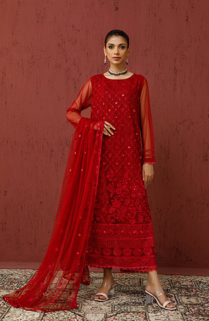 Orient - Stitched 3 Piece Embroidered Poly Net Shirt , Raw Silk Pant and Poly Net Dupatta