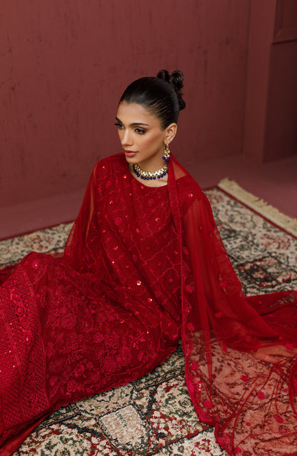 Orient - Stitched 3 Piece Embroidered Poly Net Shirt , Raw Silk Pant and Poly Net Dupatta