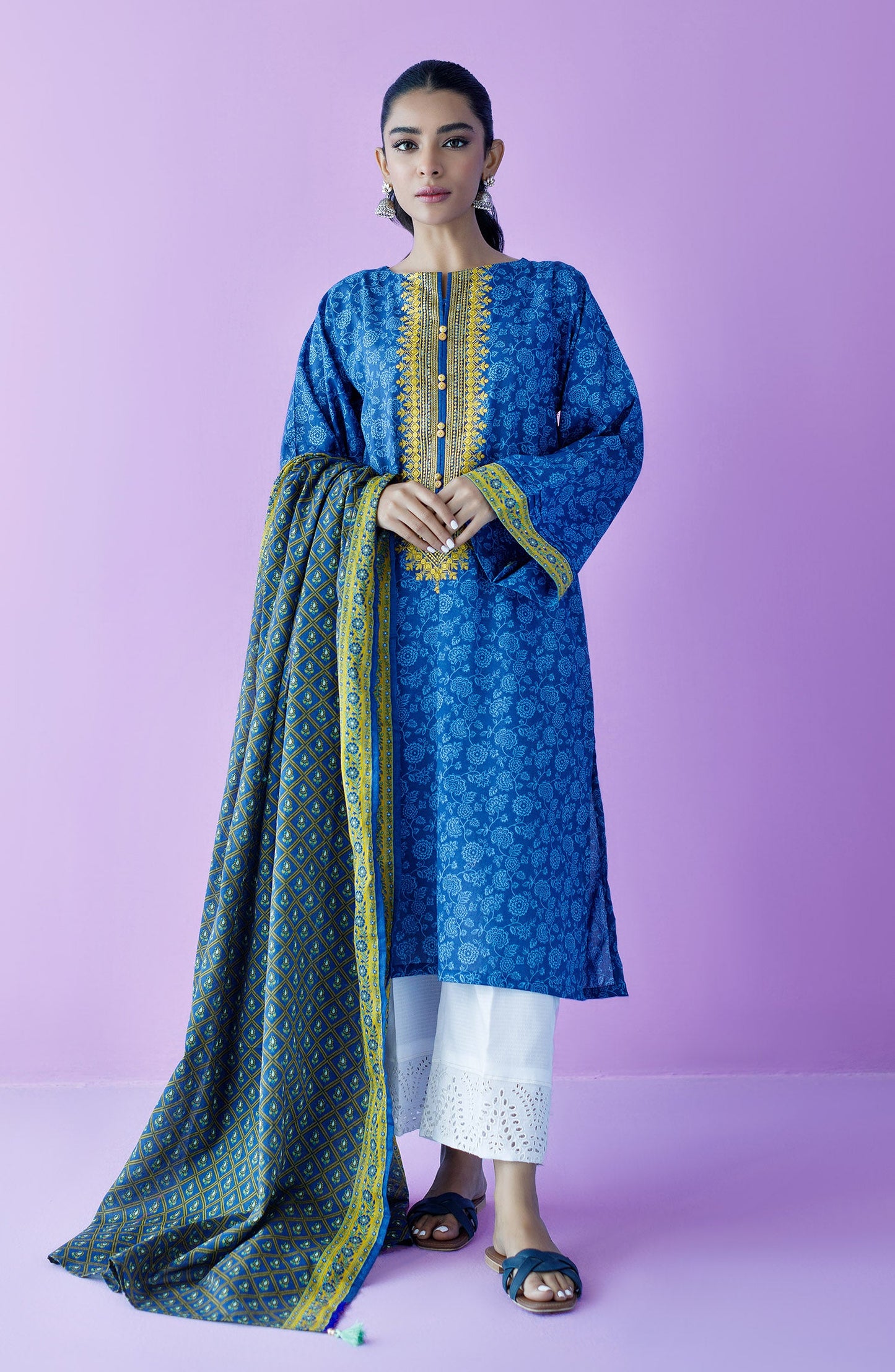 Orient - Stitched 2 Piece Embroidered Lawn Shirt and Lawn Dupatta