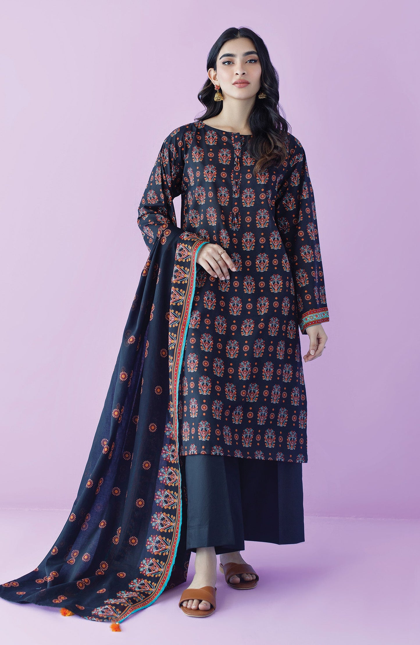 Orient - Unstitched 3 Piece Printed Lawn Shirt , Cambric Pant and Lawn Dupatta
